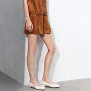 White Bow Strappy Ballerina Flats