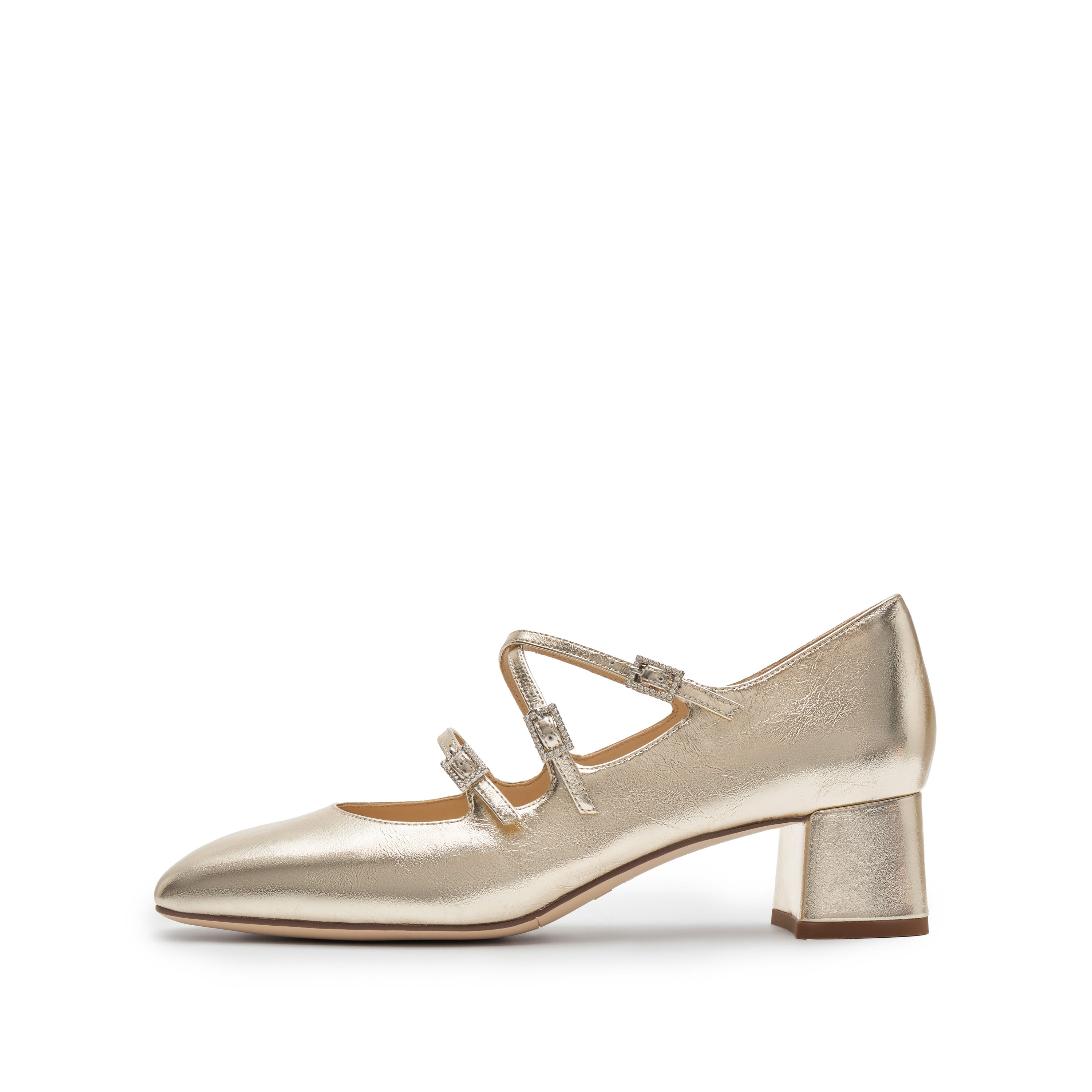 Light Gold Metallic Strappy Heeled Mary Jane