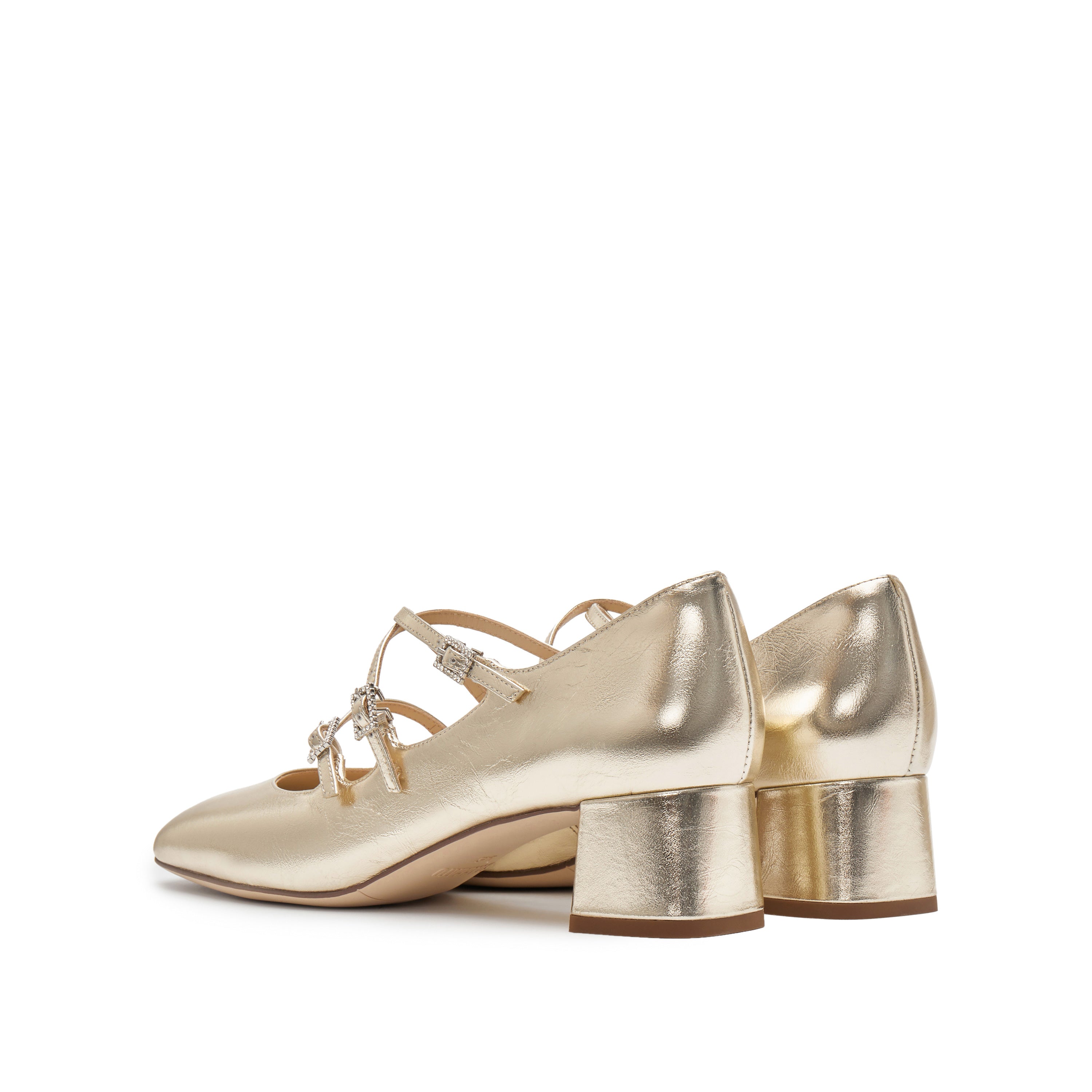 Light Gold Metallic Strappy Heeled Mary Jane