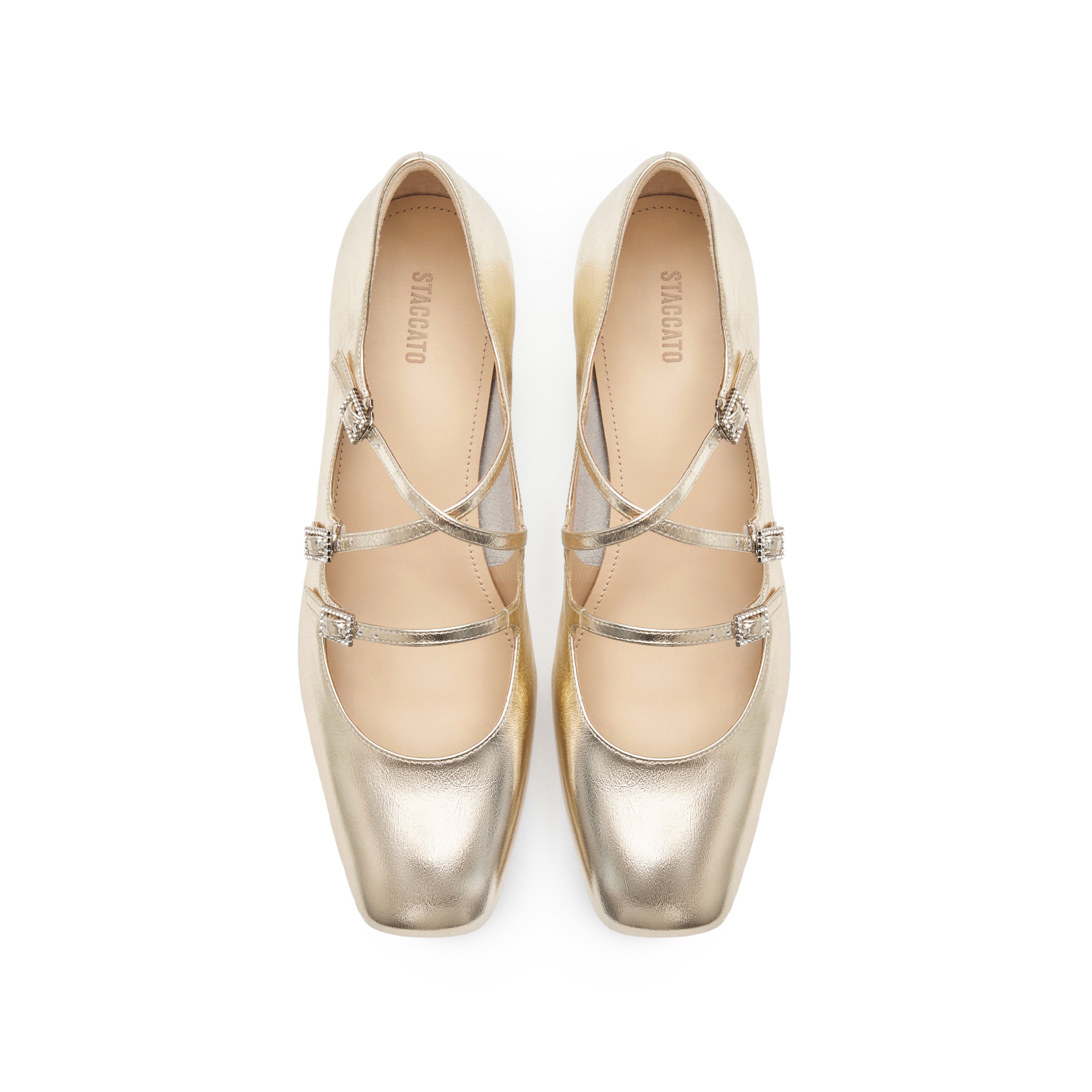 Light Gold Metallic Strappy Heeled Mary Jane