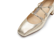 Light Gold Metallic Strappy Heeled Mary Jane
