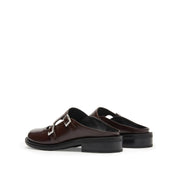 Black Leather Crystal Buckle Slip On Loafers