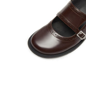 Black Leather Crystal Buckle Slip On Loafers