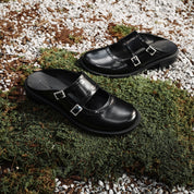 Brown Leather Crystal Buckle Slip On Loafers