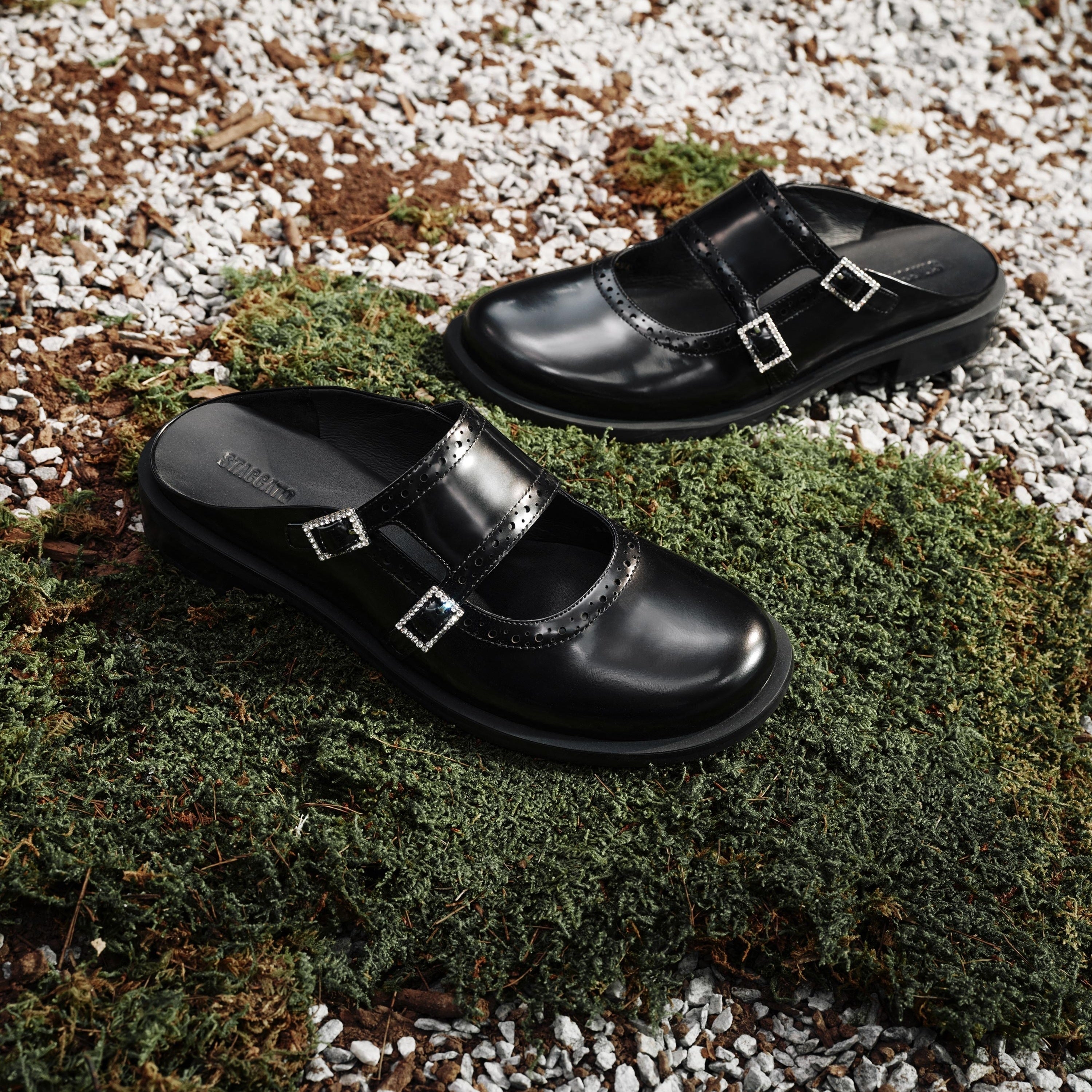 Brown Leather Crystal Buckle Slip On Loafers