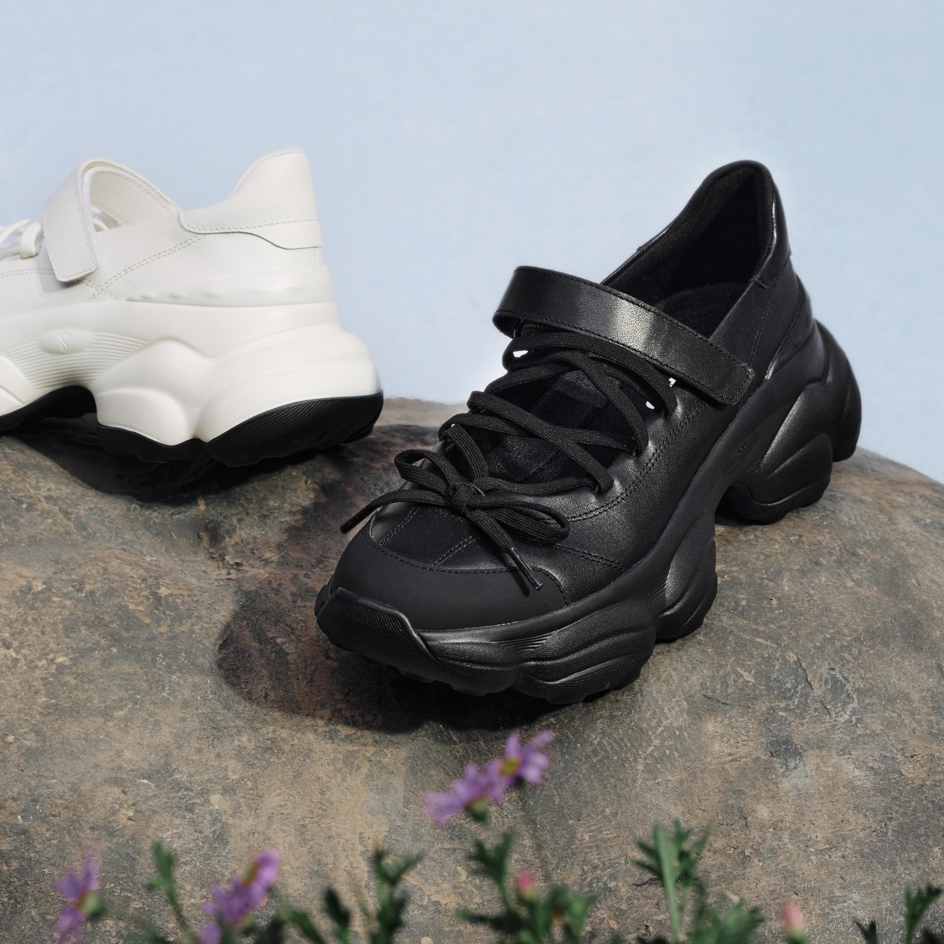 White Bow Tie Velcro Chunky Sneakers