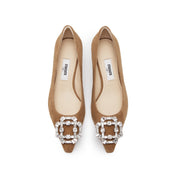 Brown Crystal Buckle Suede Heeled Pumps