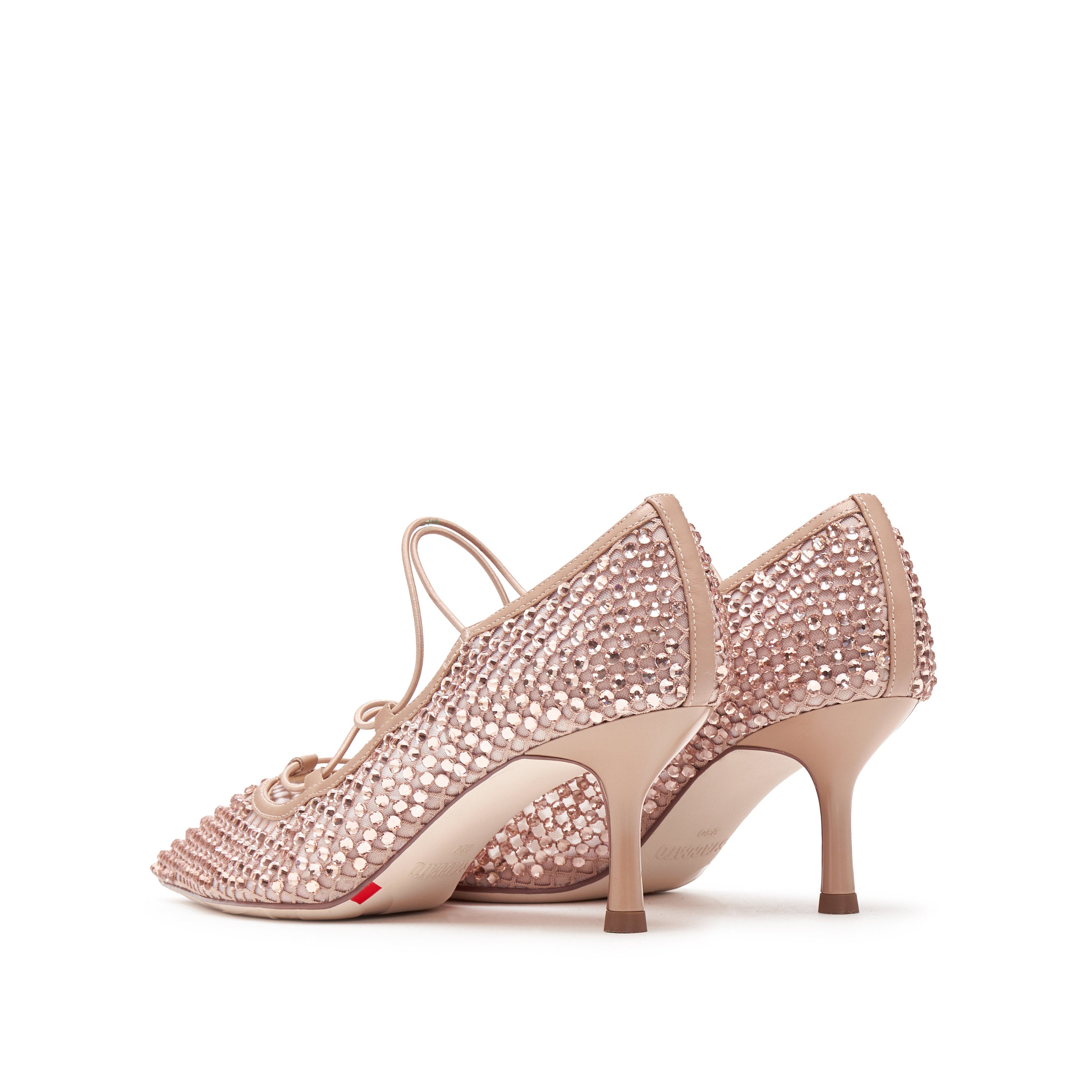 Pink Mesh Crystal Embellished Heeled Pumps