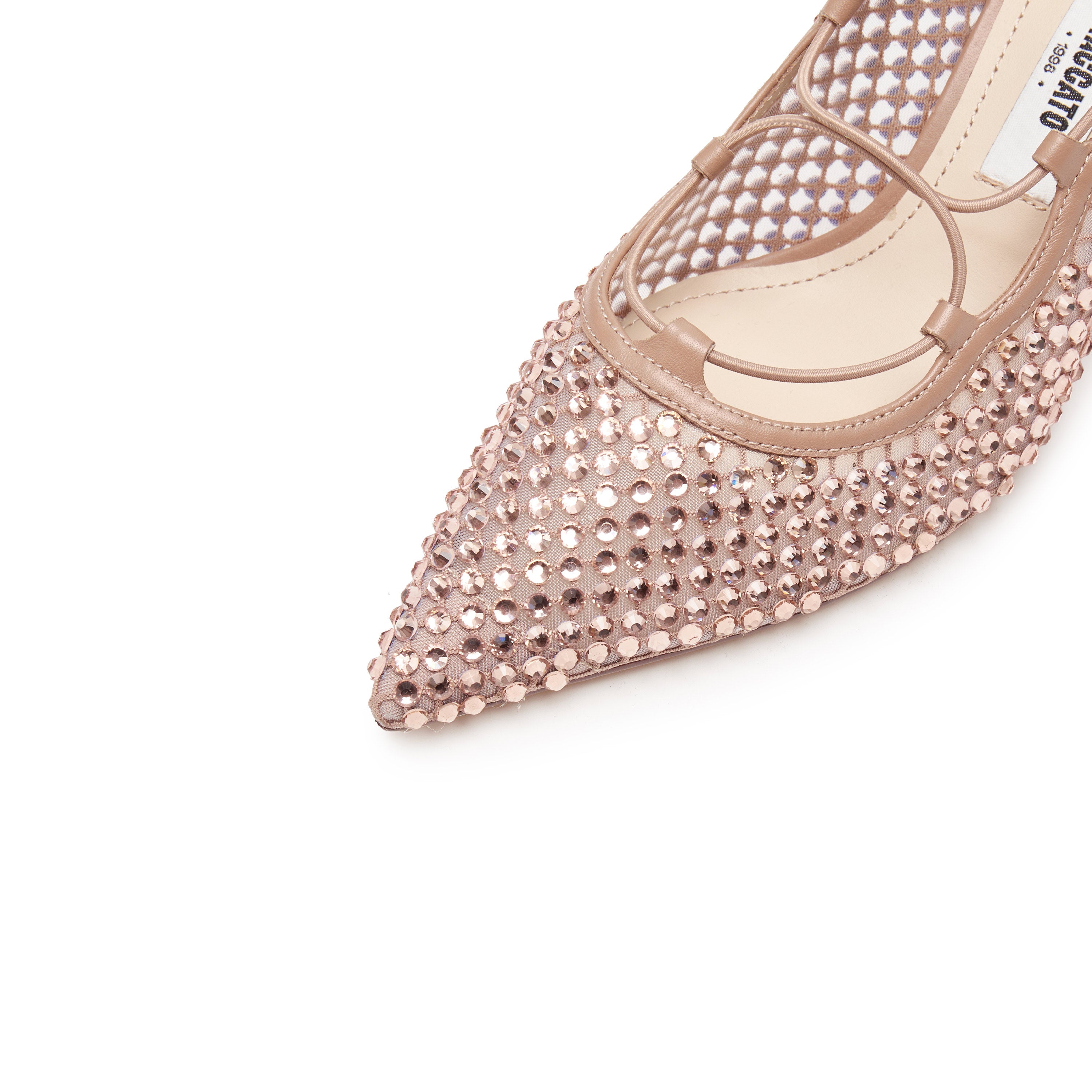 Pink Mesh Crystal Embellished Heeled Pumps