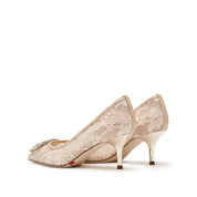 Champagne Crystal Buckle Lace Heeled Pumps