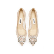 Champagne Crystal Buckle Lace Heeled Pumps