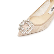 Champagne Crystal Buckle Lace Heeled Pumps