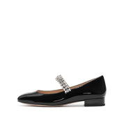 Black Patent Crystal Strap Mary Jane Flats