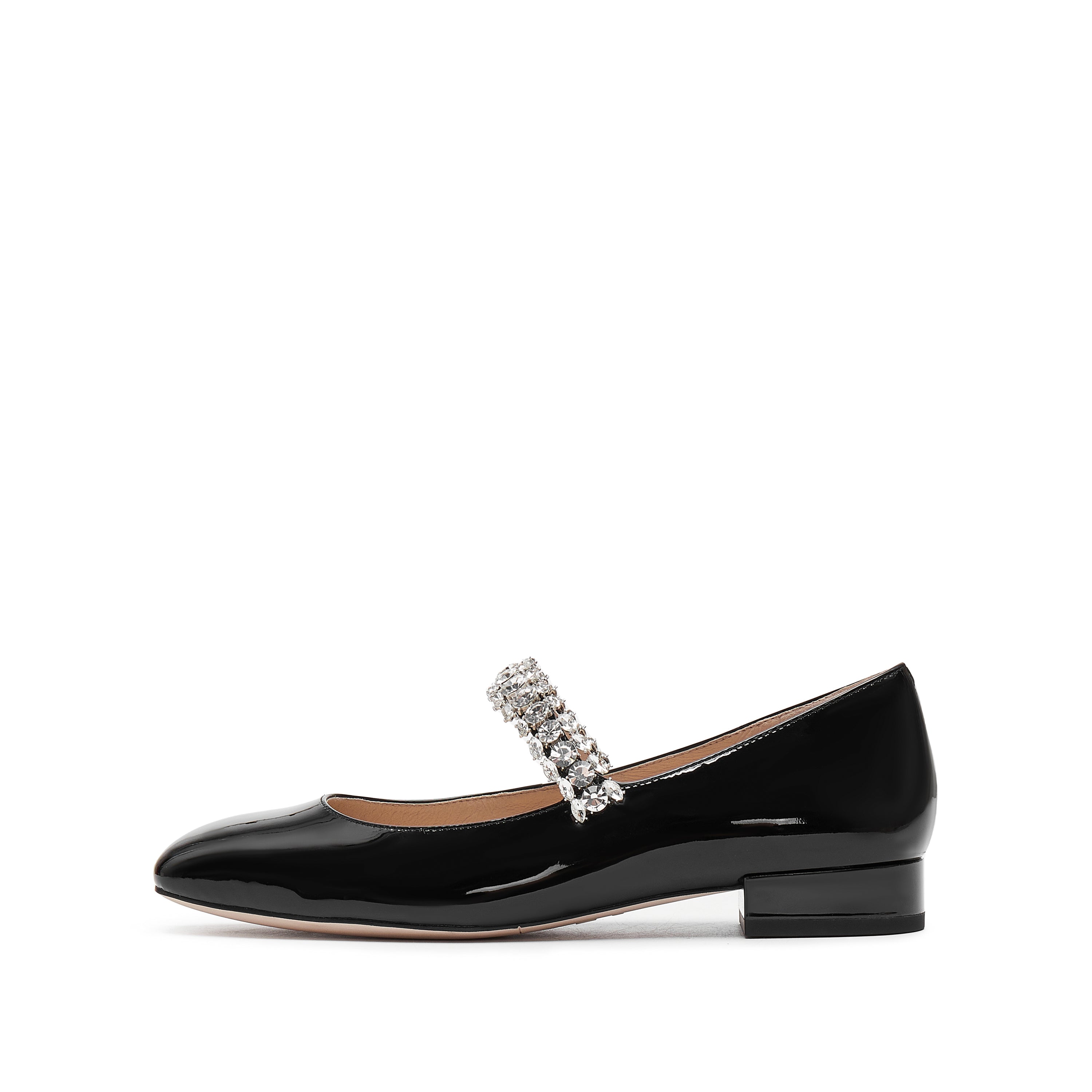 Black Patent Crystal Strap Mary Jane Flats