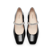 Black Patent Crystal Strap Mary Jane Flats