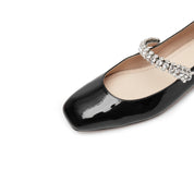 Black Patent Crystal Strap Mary Jane Flats