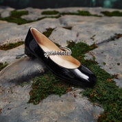 Black Patent Crystal Strap Mary Jane Flats