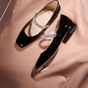 Black Patent Crystal Strap Mary Jane Flats