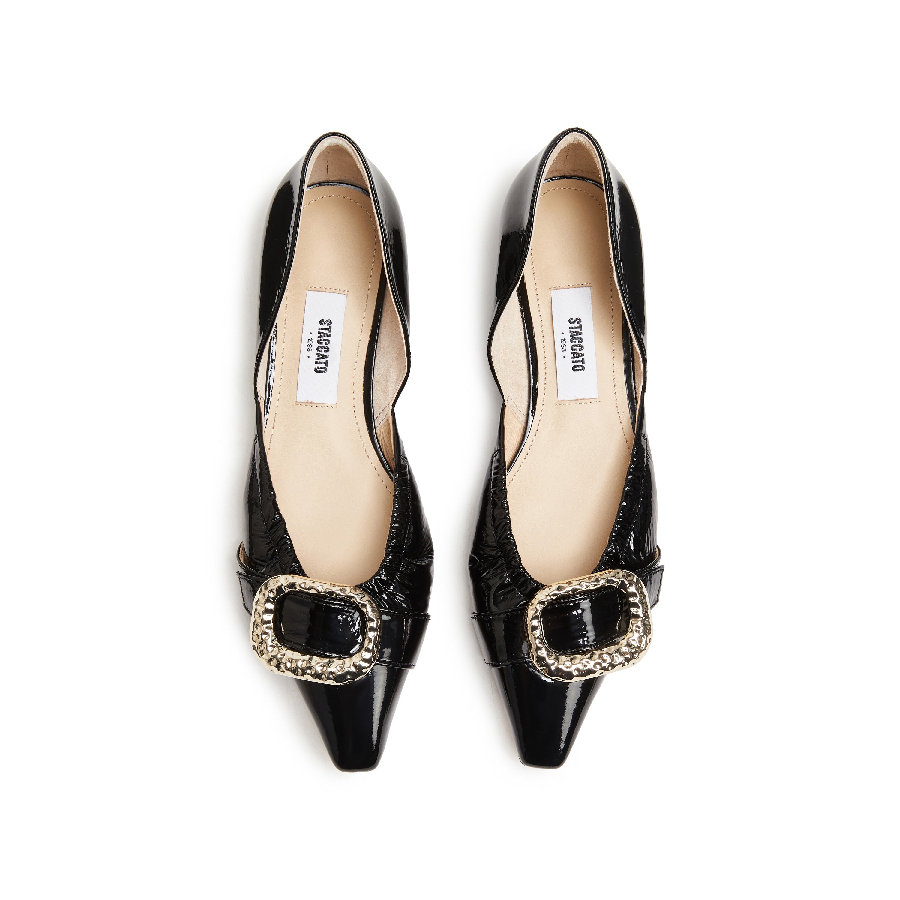 Black Patent Buckle Pointy Vintage Flats