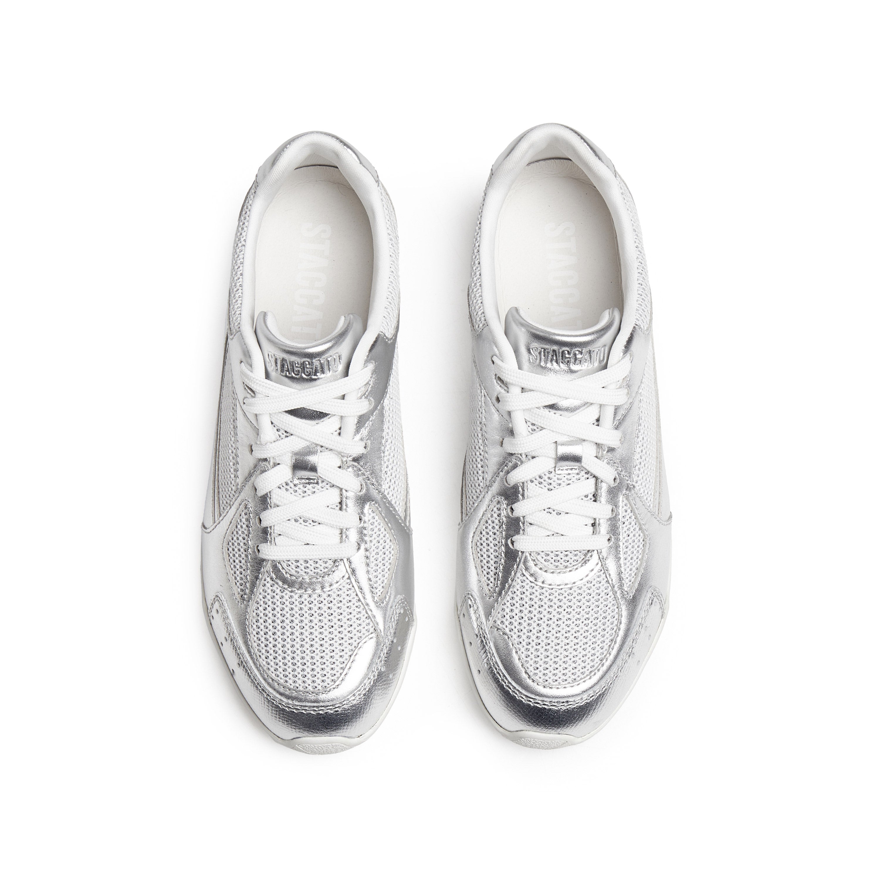 Silvery Meshed Patch Lace Up Runner