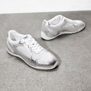 Silvery Meshed Patch Lace Up Runner