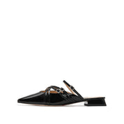 Black Cross Strappy Mule Flats