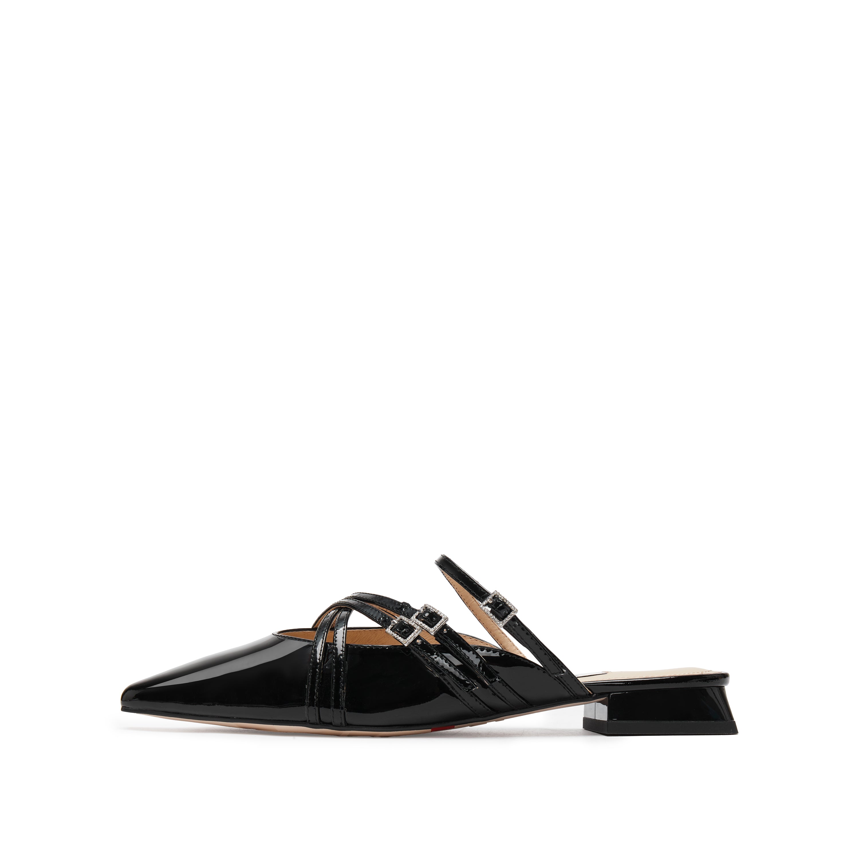 Black Cross Strappy Mule Flats