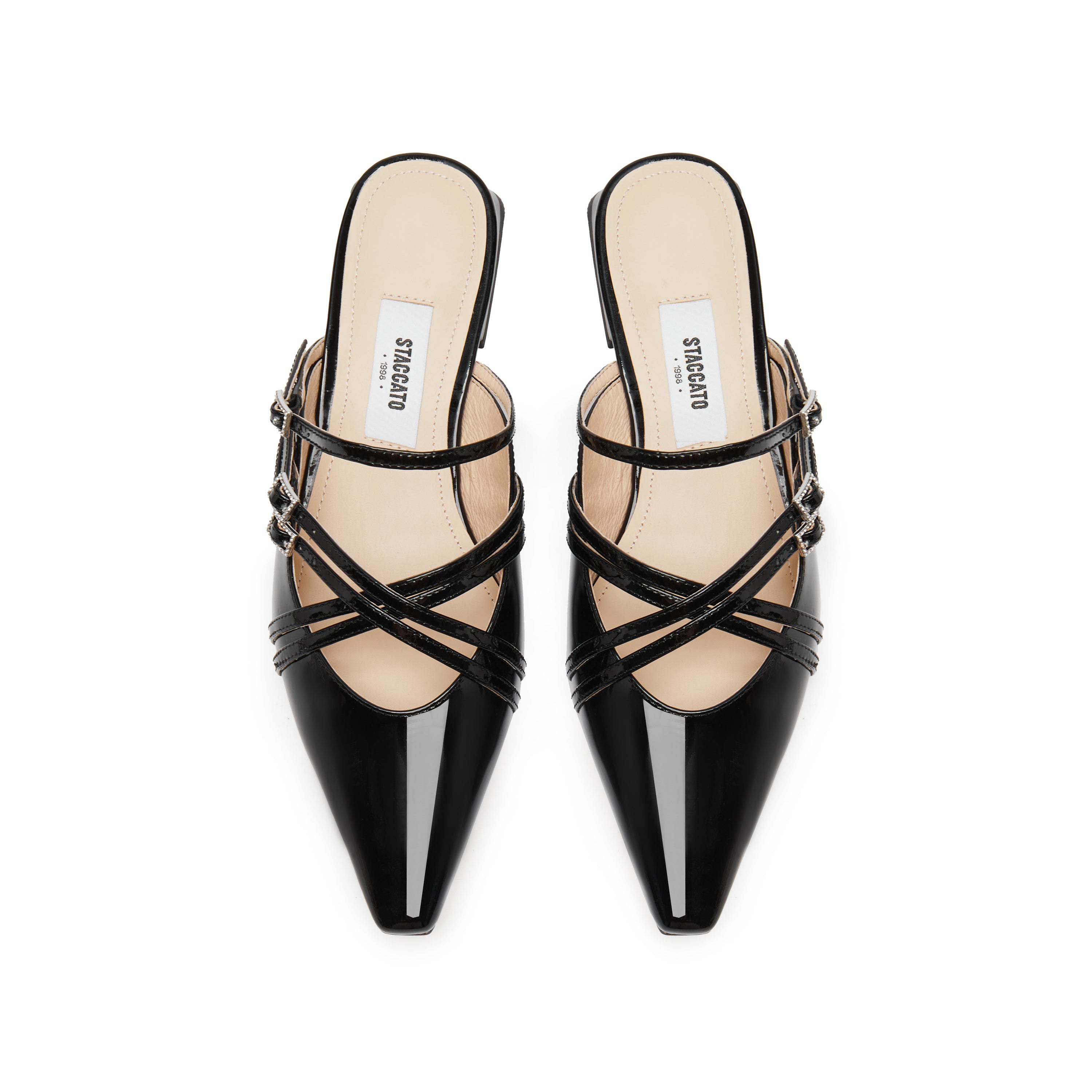 Black Cross Strappy Mule Flats