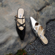 Black Cross Strappy Mule Flats