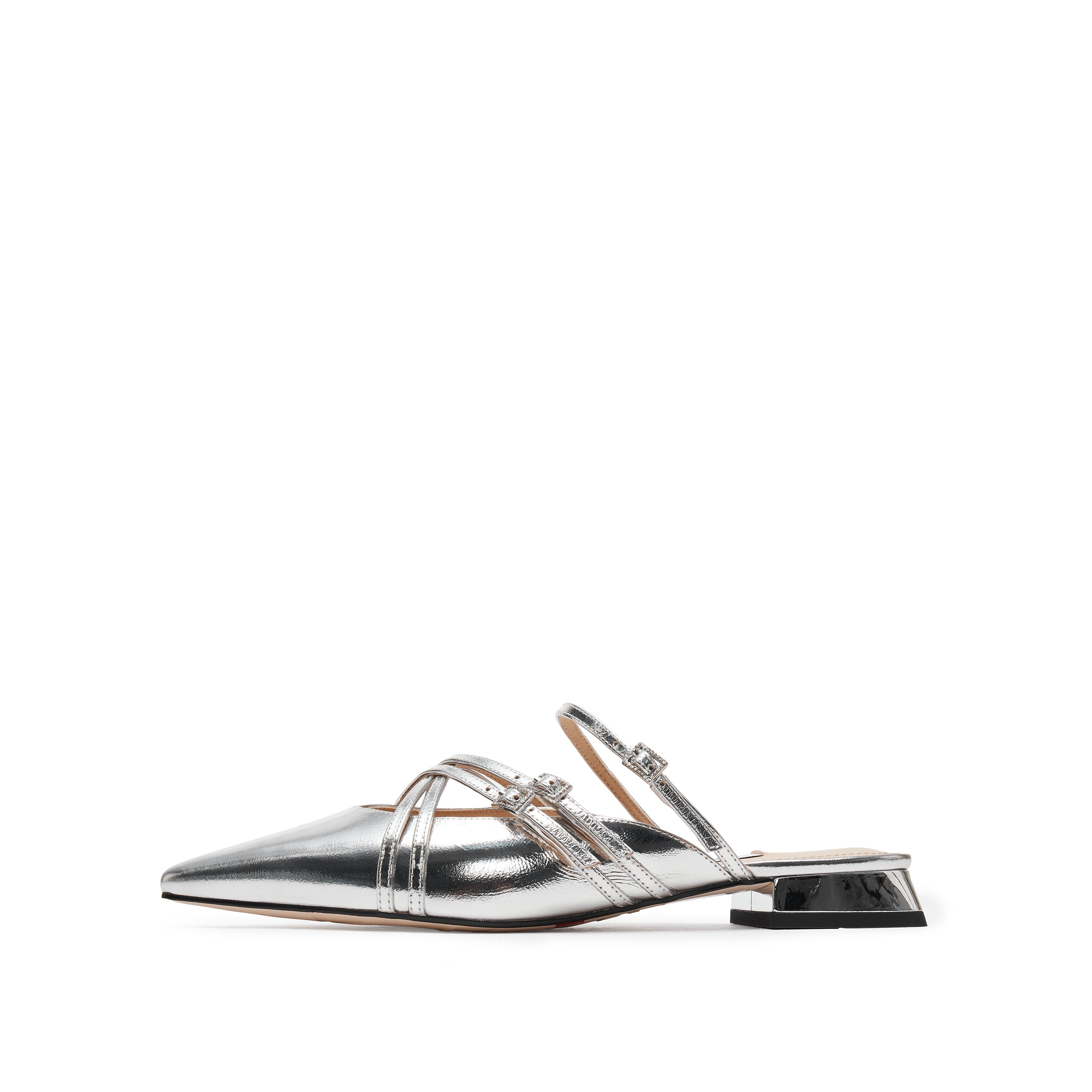 Slivery Cross Strappy Mule Flats