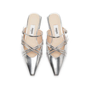 Slivery Cross Strappy Mule Flats