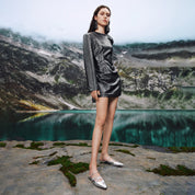 Slivery Cross Strappy Mule Flats