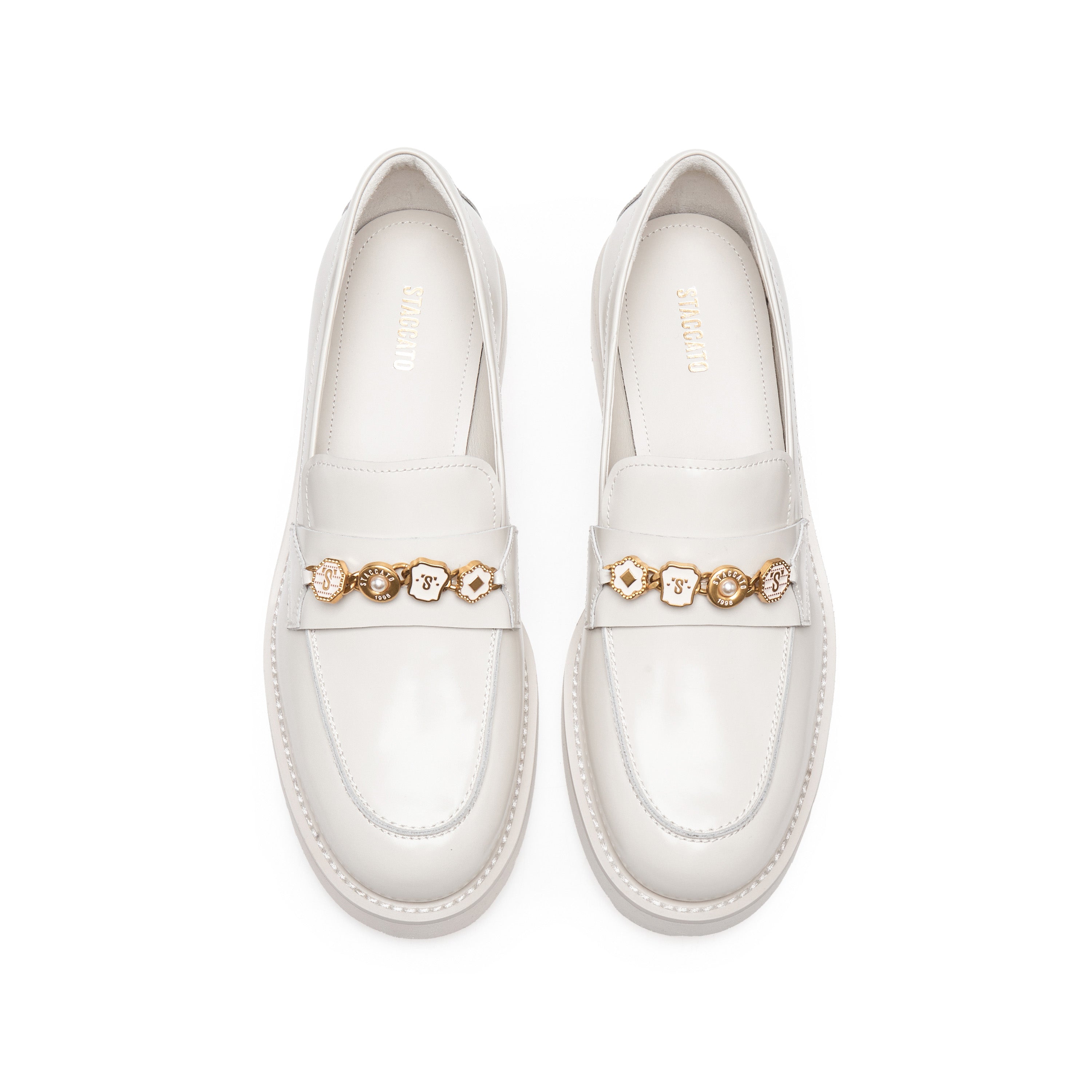 Beige Signature Charms Leather Loafers