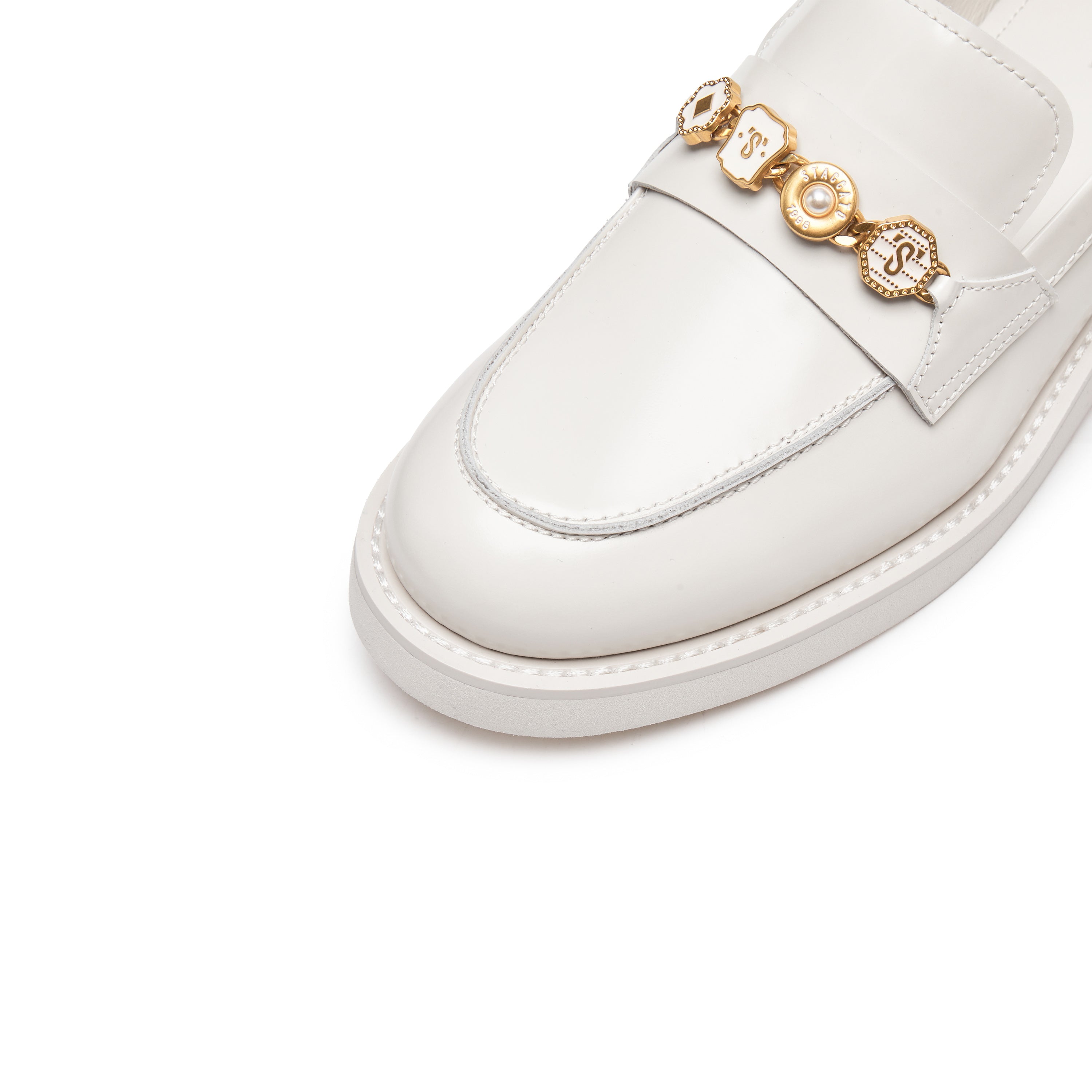 Beige Signature Charms Leather Loafers
