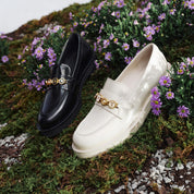 Beige Signature Charms Leather Loafers