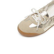Gold Patch Leather Ballerina Trainers