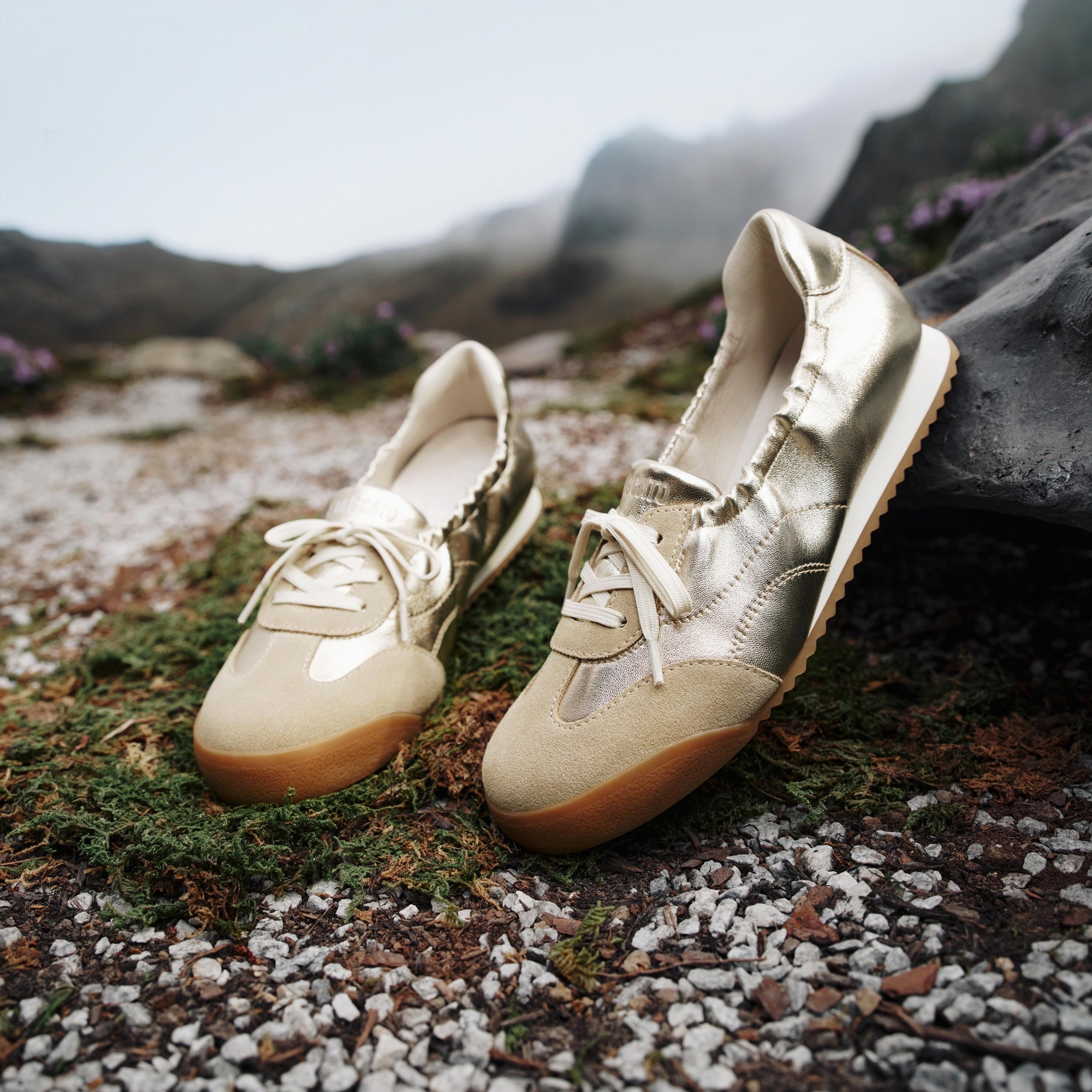 Gold Patch Leather Ballerina Trainers