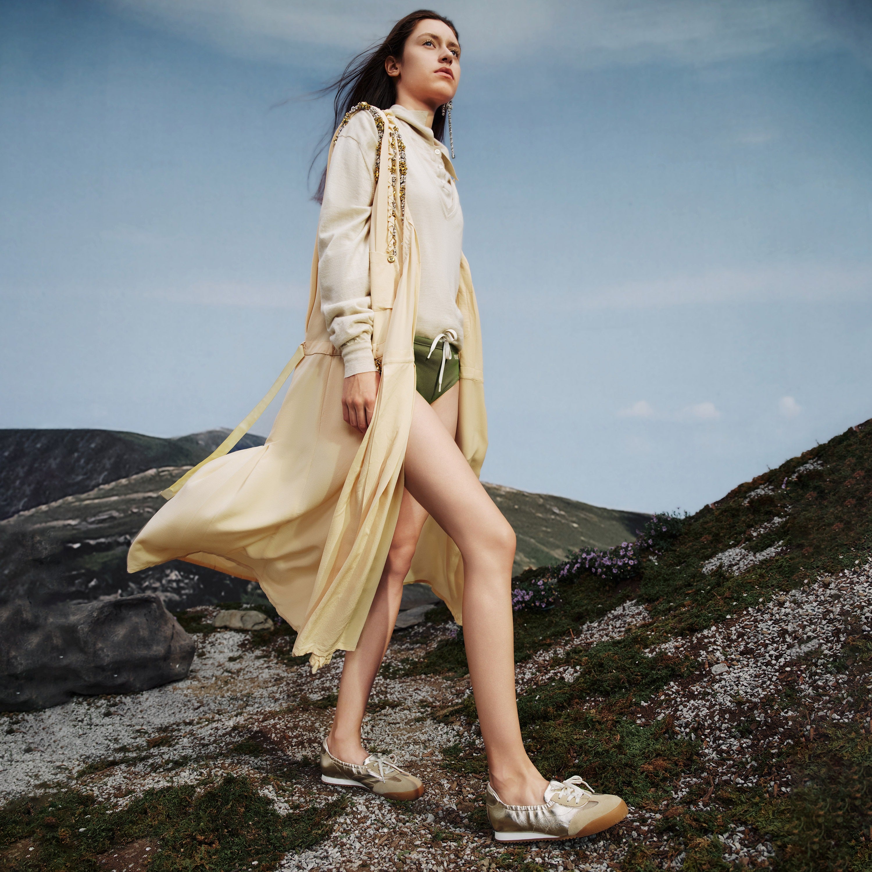 Gold Patch Leather Ballerina Trainers