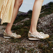 Gold Patch Leather Ballerina Trainers