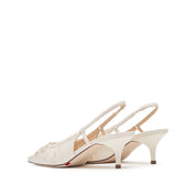 Beige Bow Slingback Leather Pumps