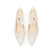 Beige Bow Slingback Leather Pumps