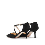 Black Cross Strap Pointy Suede Pumps