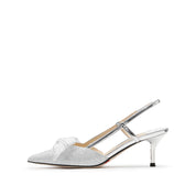 Silver Crystal Mesh Bow Glittering Slighback Pumps