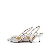 Silver Crystal Mesh Bow Glittering Slighback Pumps