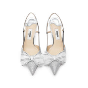 Silver Crystal Mesh Bow Glittering Slighback Pumps