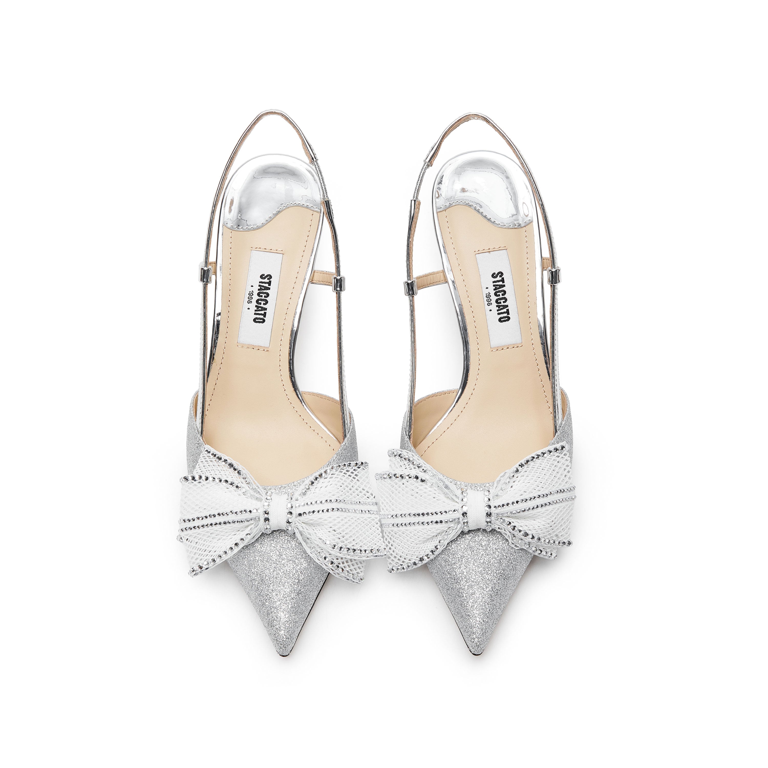 Silver Crystal Mesh Bow Glittering Slighback Pumps