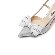 Silver Crystal Mesh Bow Glittering Slighback Pumps