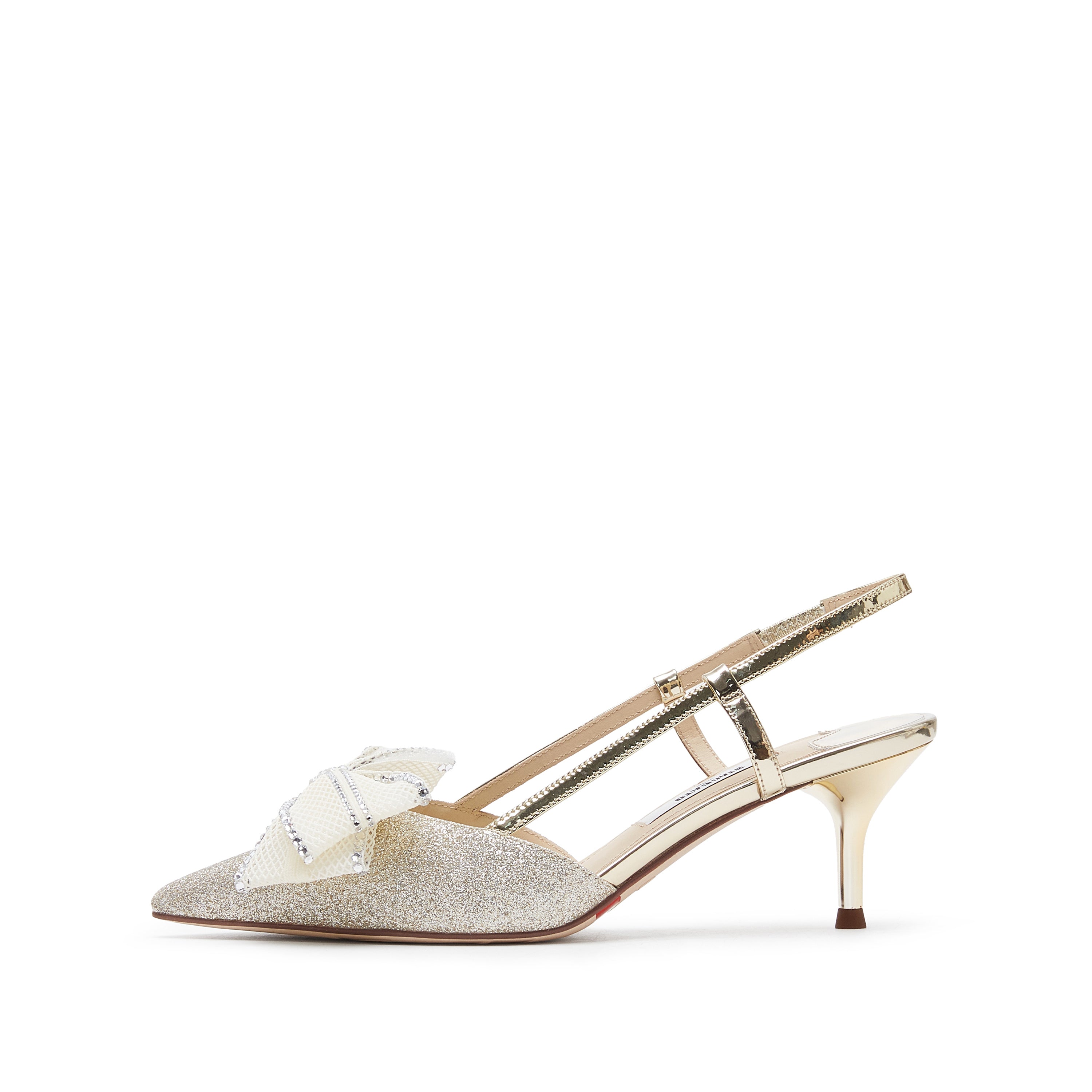 Champagne Crystal Mesh Bow Glittering Slingback Pumps