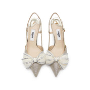 Champagne Crystal Mesh Bow Glittering Slingback Pumps
