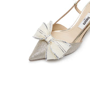 Champagne Crystal Mesh Bow Glittering Slingback Pumps
